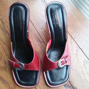 Donald J Pliner red leather square toe sandals